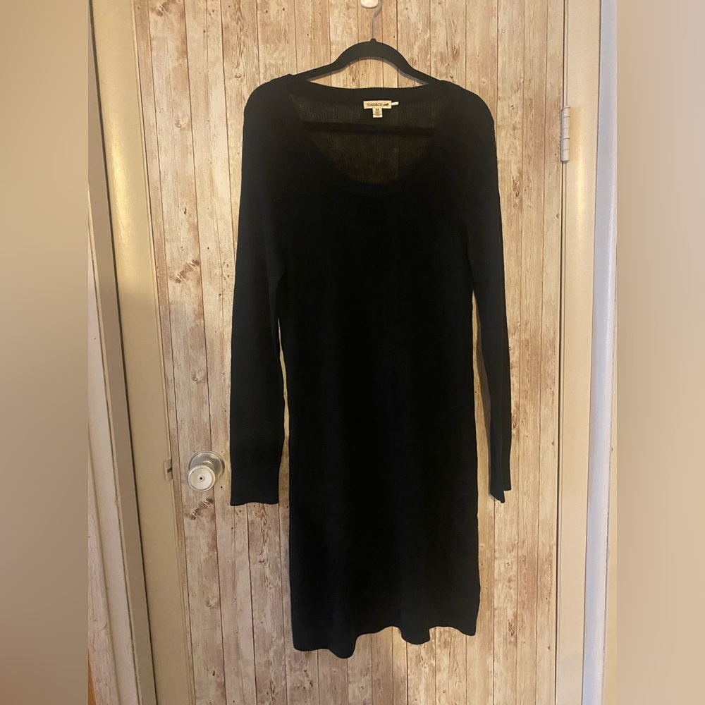 Toad & Co Cambria sweater dress black, women's size medium merino wool / tencel
